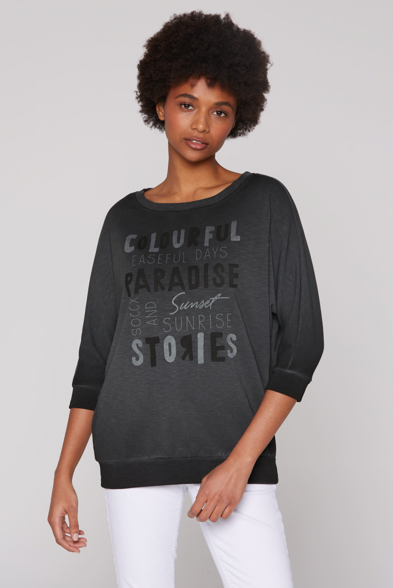 Sweatshirt mit verkürzten Ärmeln und Wording Print black