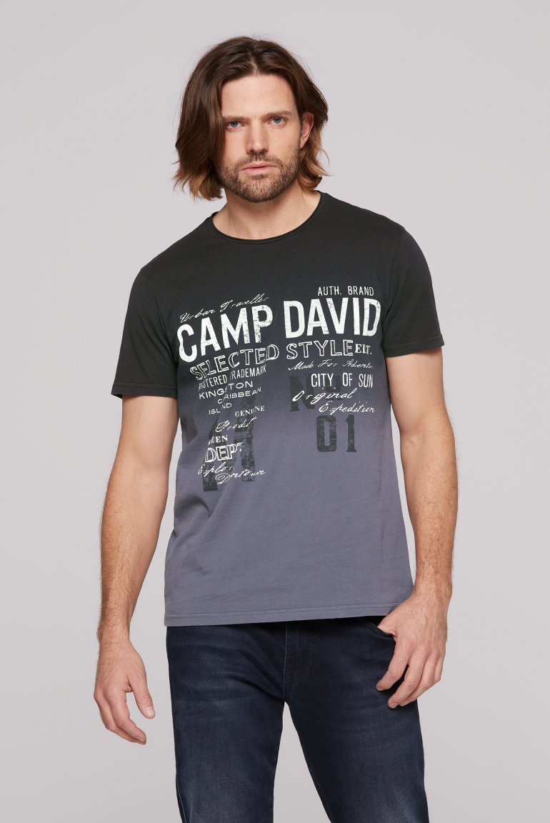 T-Shirt Dip Dye mit Used Print black