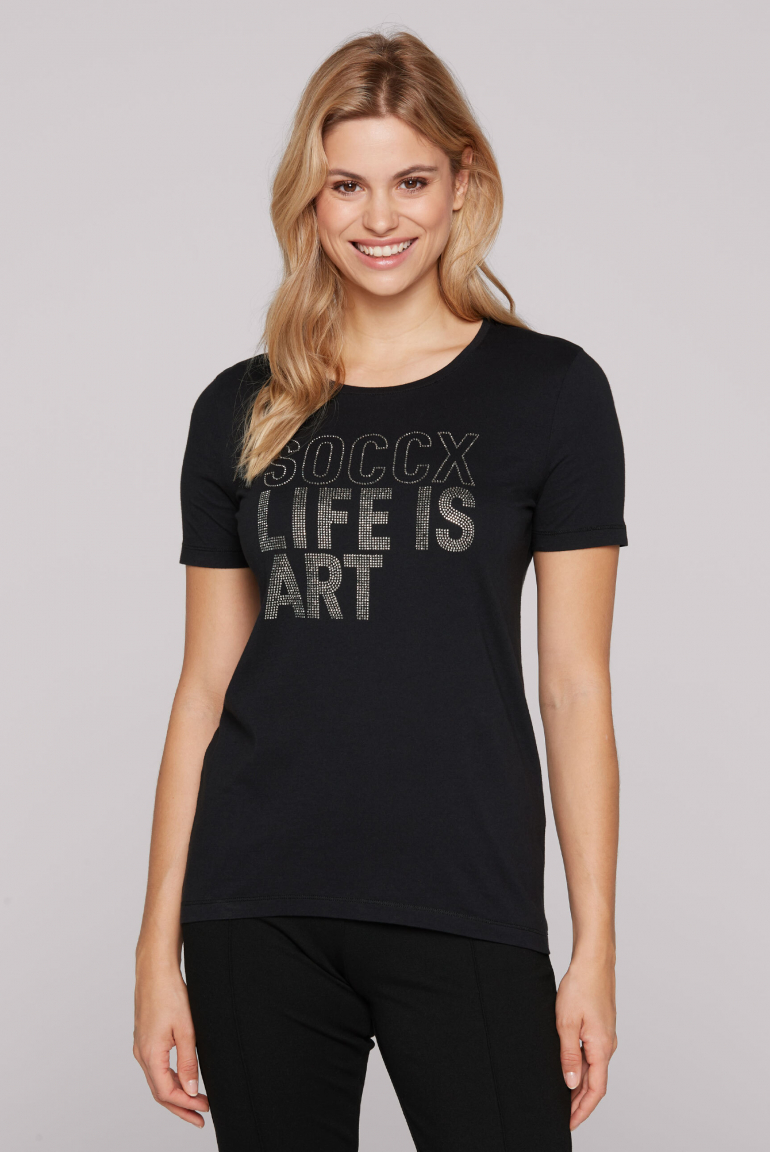 T-Shirt mit Artwork aus Schmucksteinen black