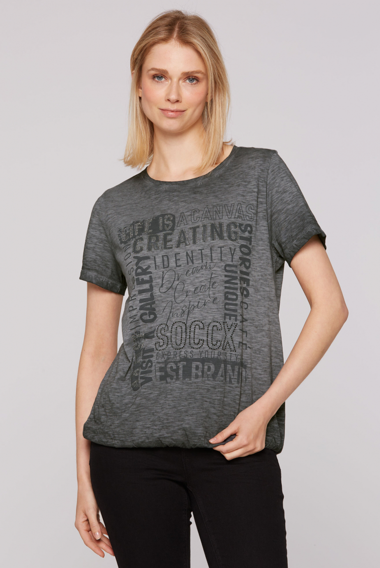 T-Shirt mit Artwork und Elastiksaum black