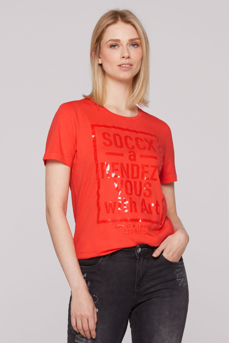 T-Shirt mit Glossy Print juicy coral