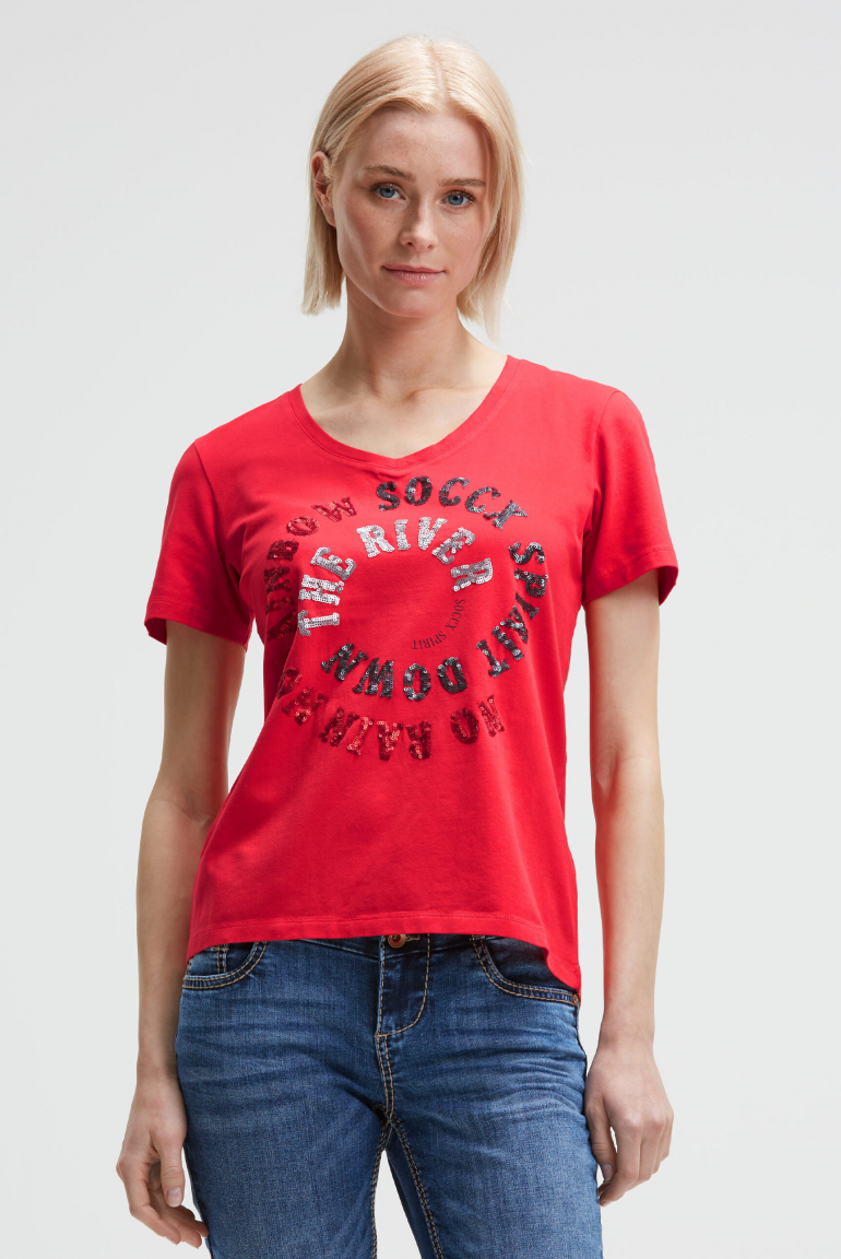 T-Shirt mit Print und Pailletten-Details