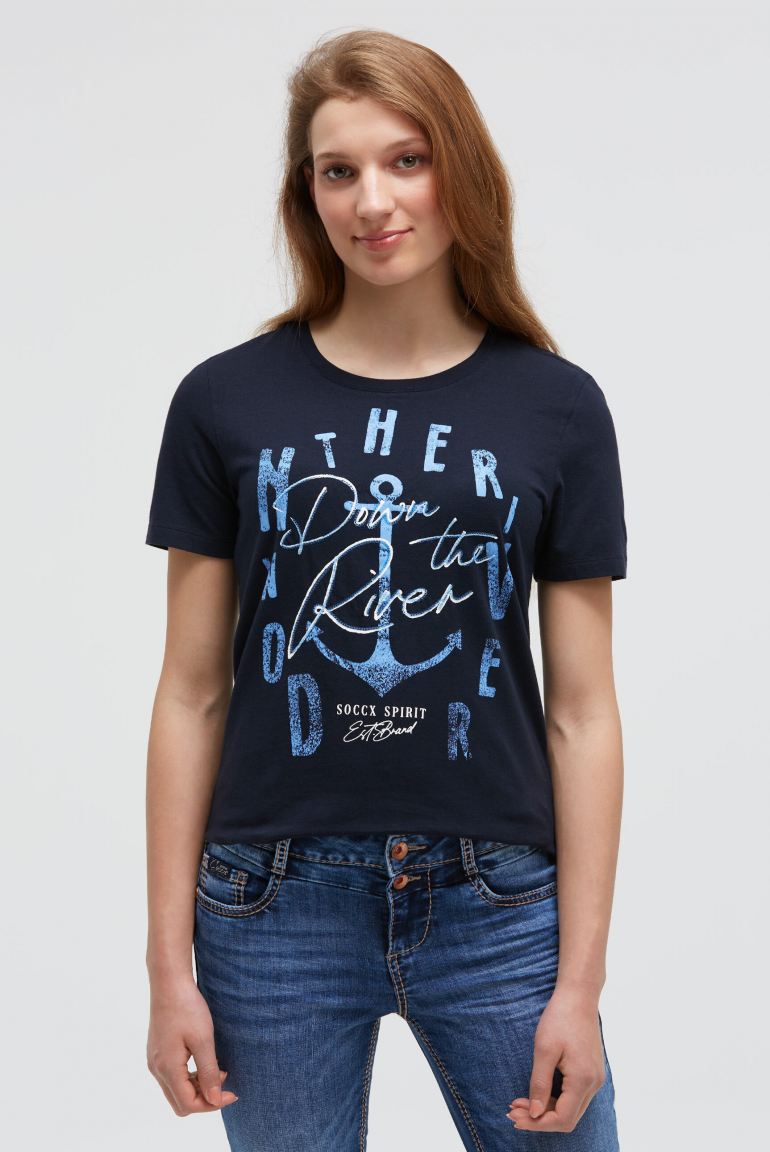 T-Shirt mit Print und Pailletten-Details