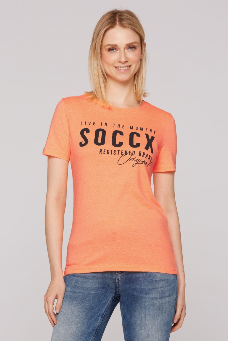 T-Shirt mit Rundhalsausschnitt und Logo Print neon orange