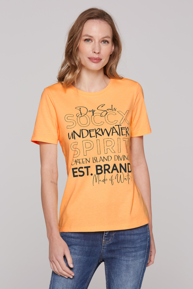 T-Shirt mit Rundhalsausschnitt und Logo Print sunrise neon