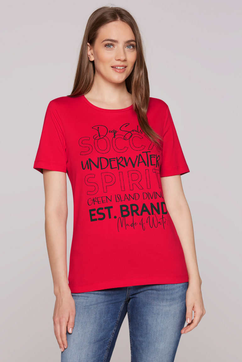 T-Shirt mit Rundhalsausschnitt und Logo Print speed red