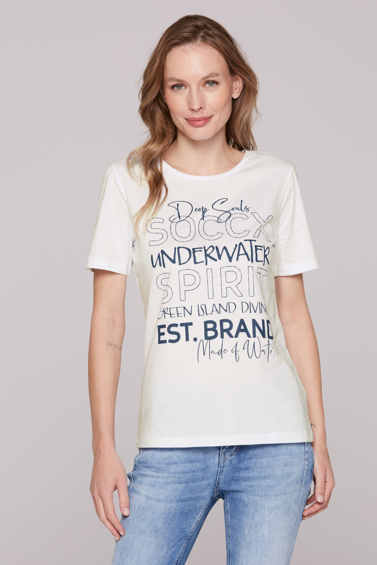 T-Shirt mit Rundhalsausschnitt und Logo Print opticwhite