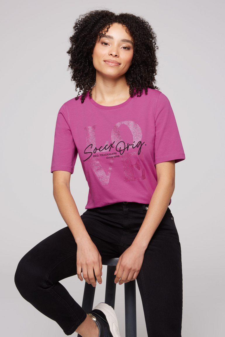 T-Shirt mit Rundhalsausschnitt und Print iced berry