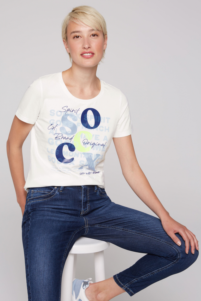 T-Shirt mit Rundhalsausschnitt und Print ivory