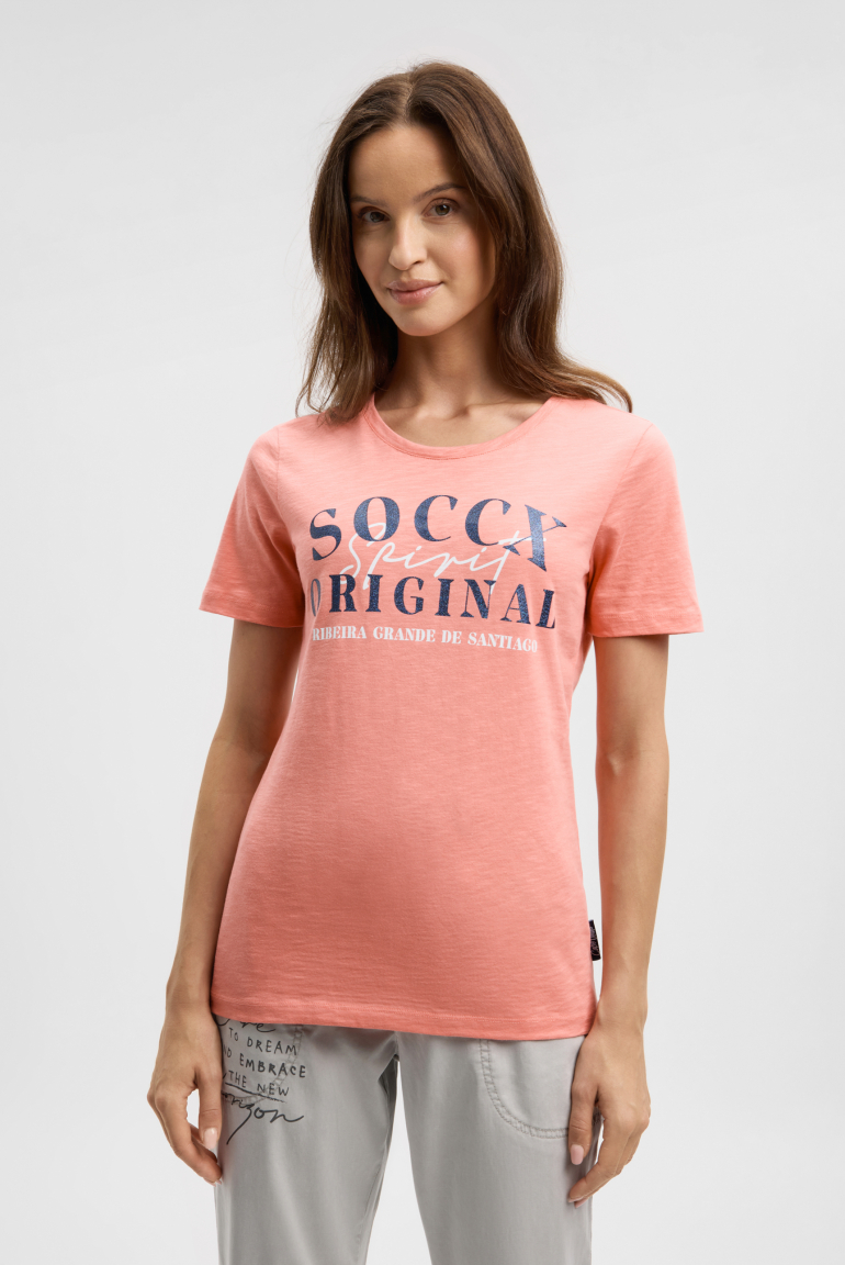 T-Shirt mit Rundhalsausschnitt und Print apricot sunset