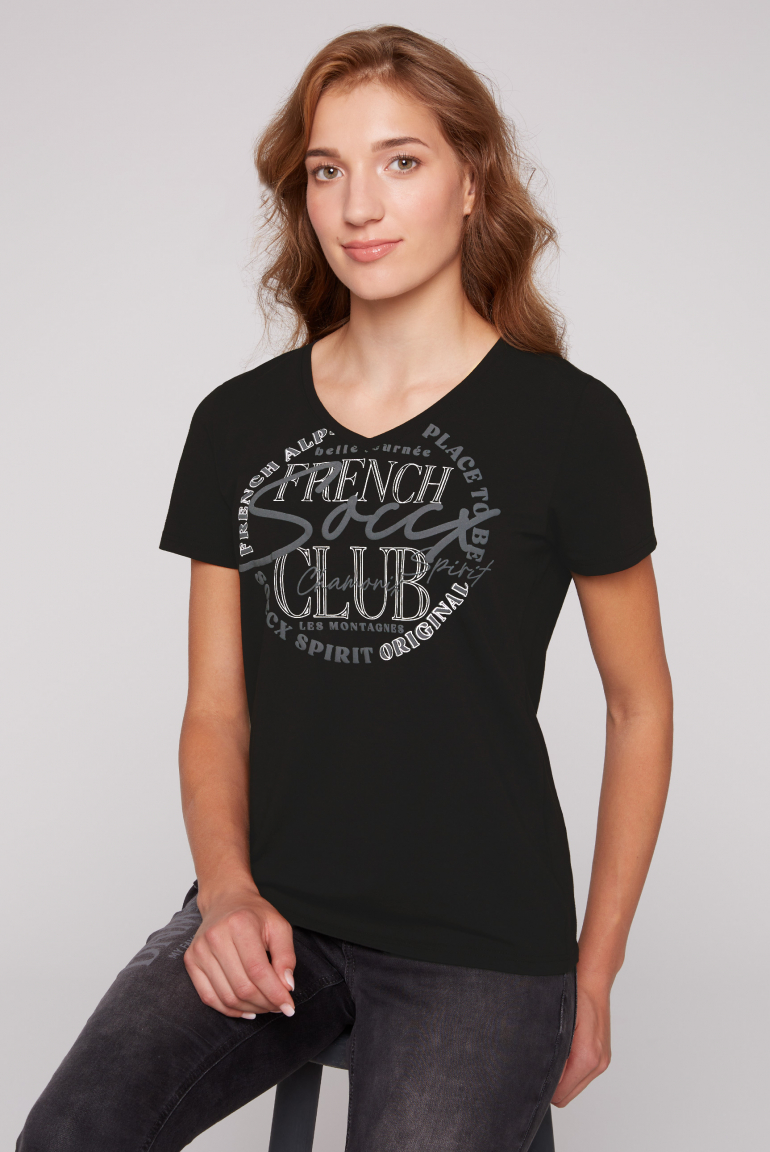 T-Shirt mit V-Ausschnitt und Print black