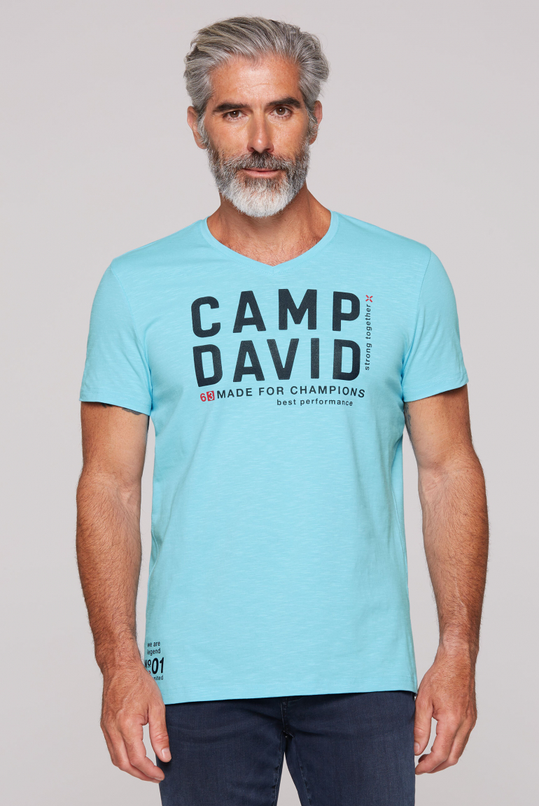 T-Shirt mit V-Neck und Rubber Prints summer aqua