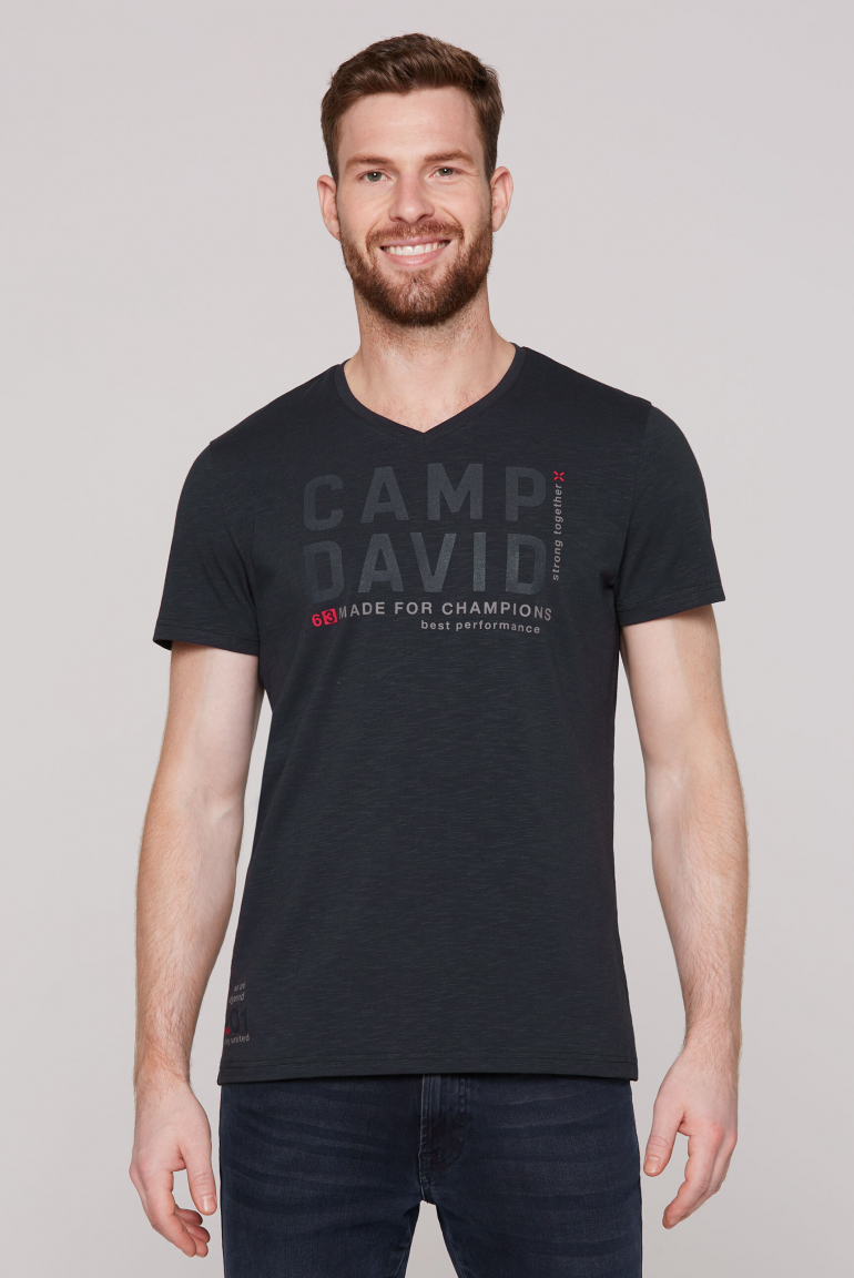 T-Shirt mit V-Neck und Rubber Prints blue navy