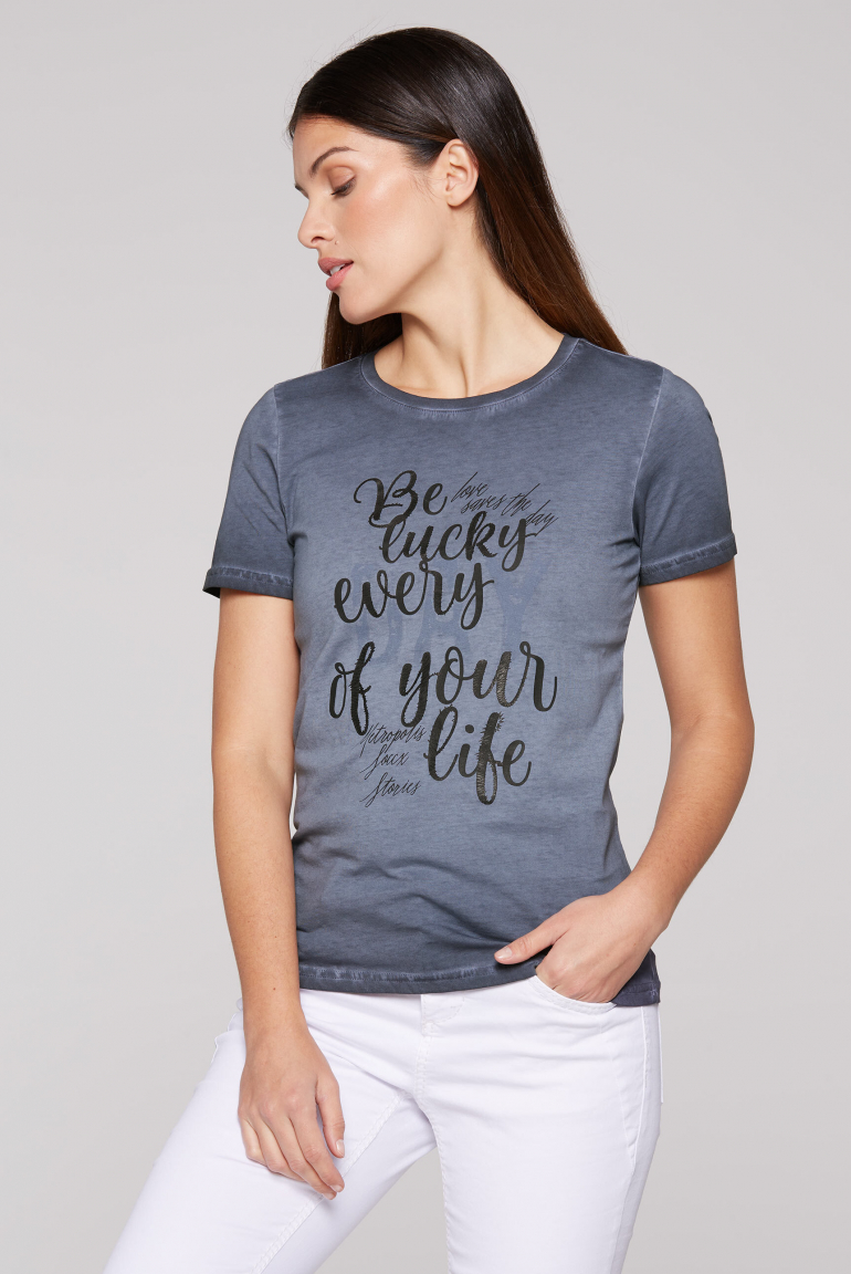 T-Shirt mit Wording Print blue grey