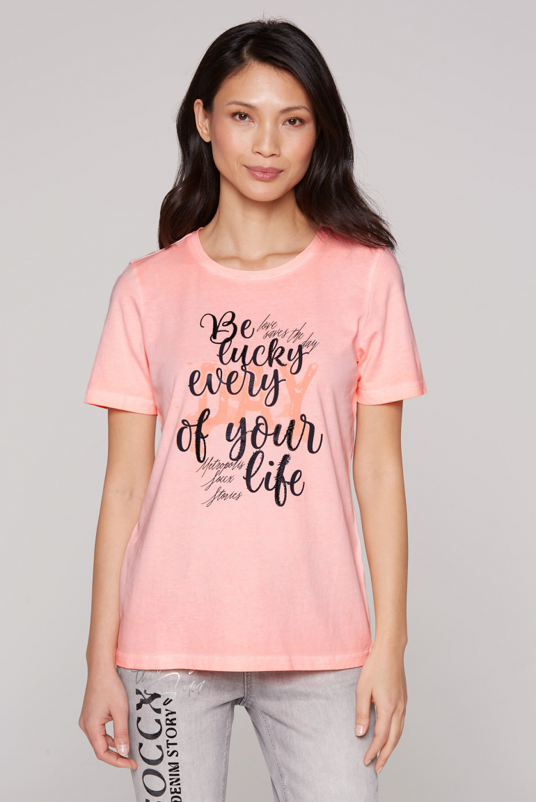 T-Shirt mit Wording Print neon flame