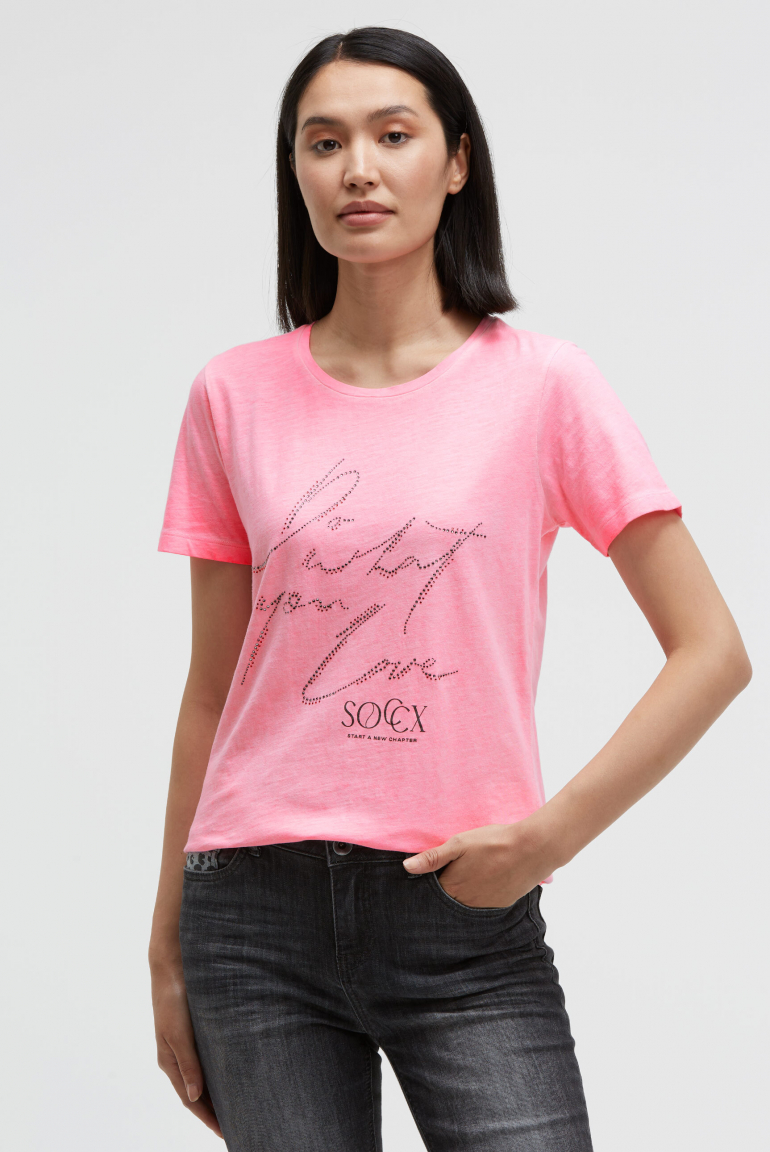 T-Shirt Rundhals mit Artwork neon rose