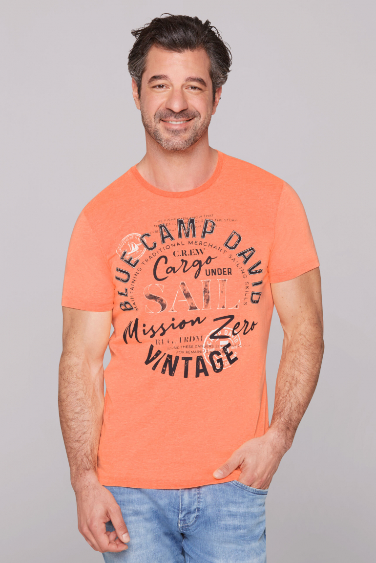 T-Shirt Rundhals mit Label Print neon orange