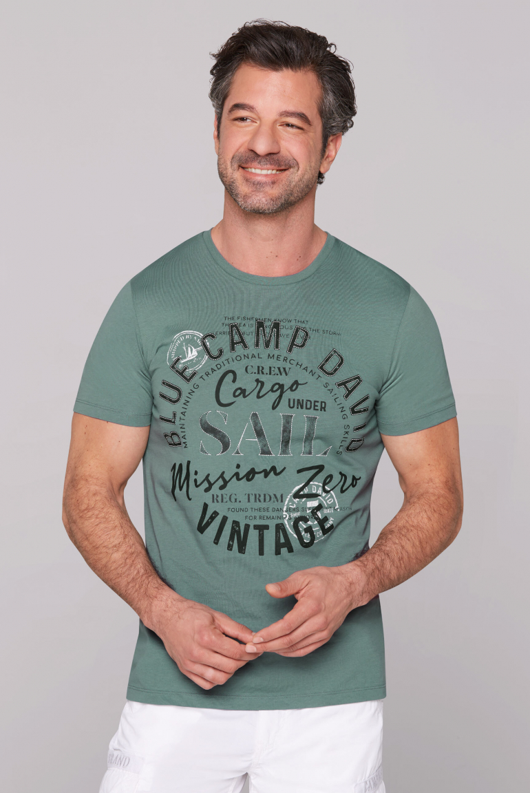 T-Shirt Rundhals mit Label Print dark sage