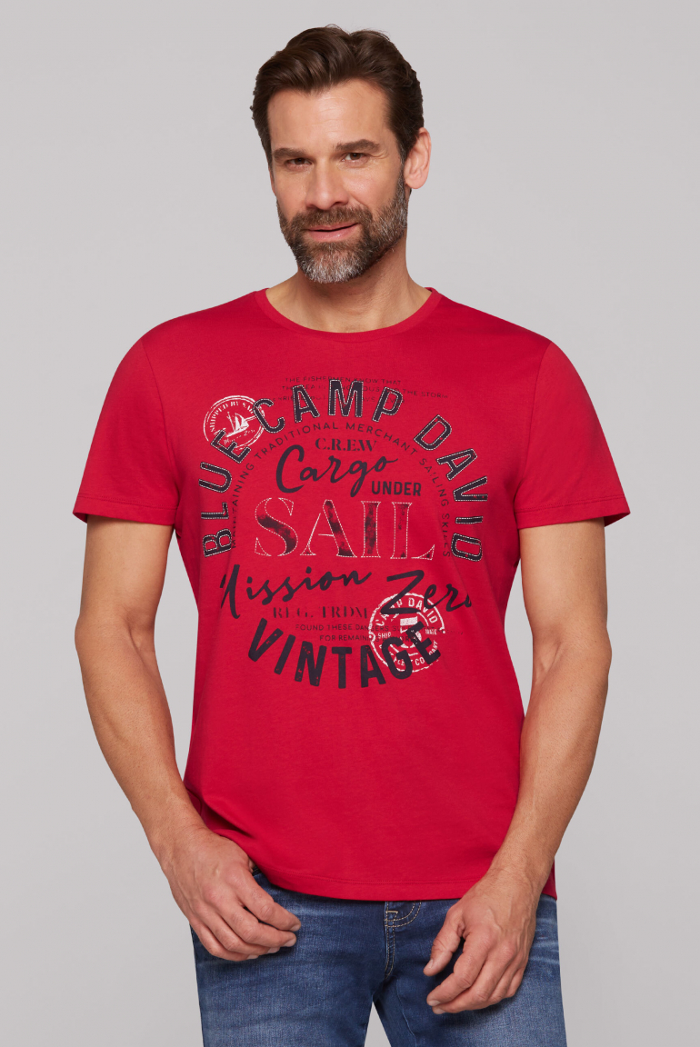 T-Shirt Rundhals mit Label Print royal red