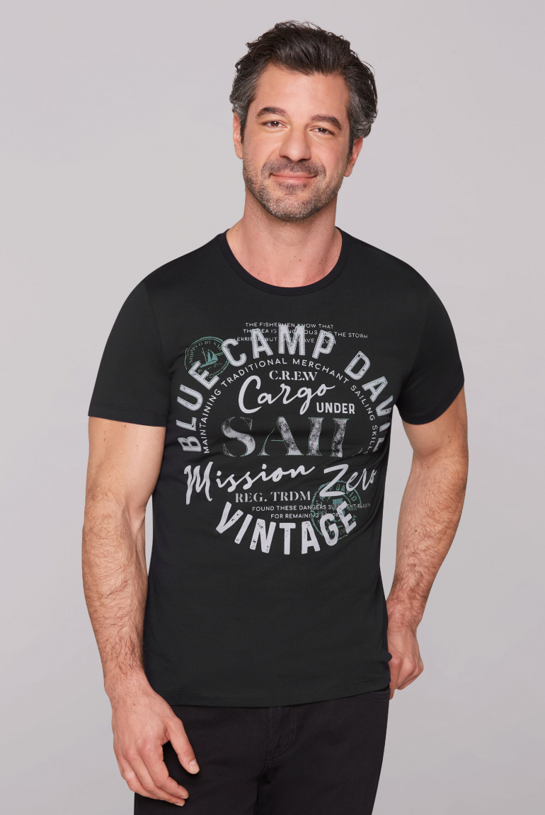 T-Shirt Rundhals mit Label Print black