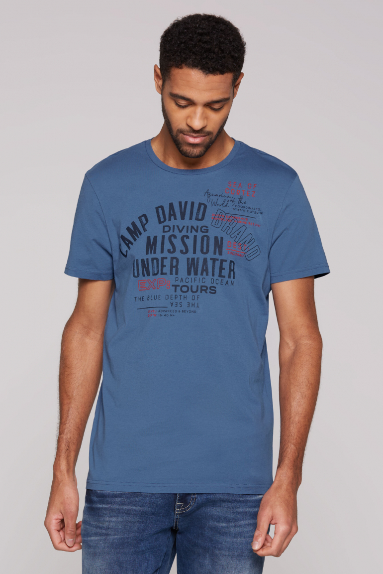 T-Shirt Rundhals mit Label Print wave blue