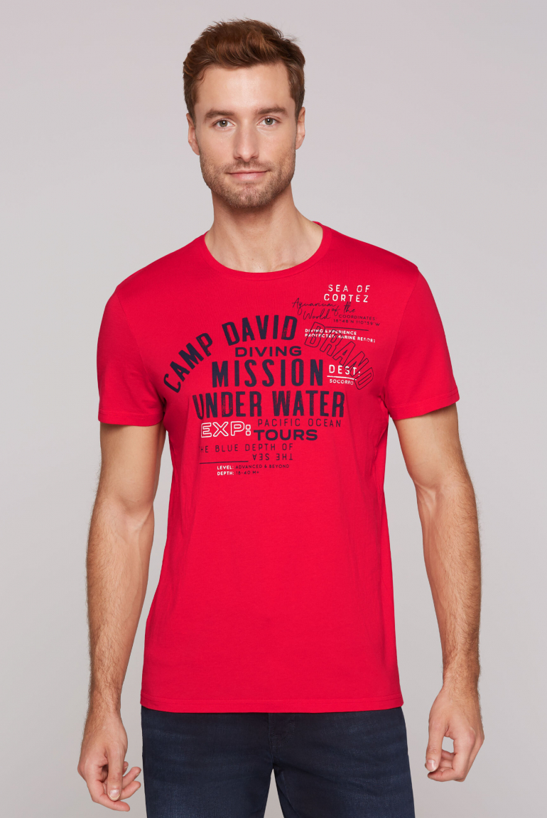 T-Shirt Rundhals mit Label Print speed red