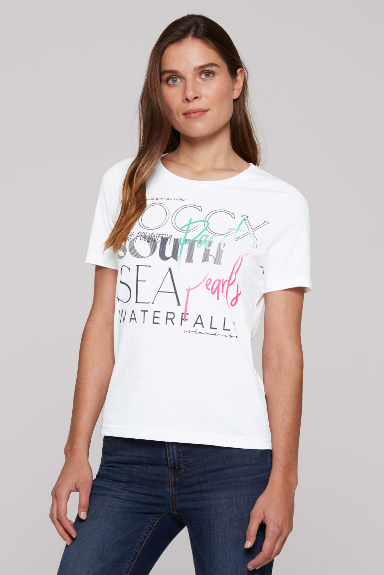 T-Shirt Rundhals mit Logo Print opticwhite