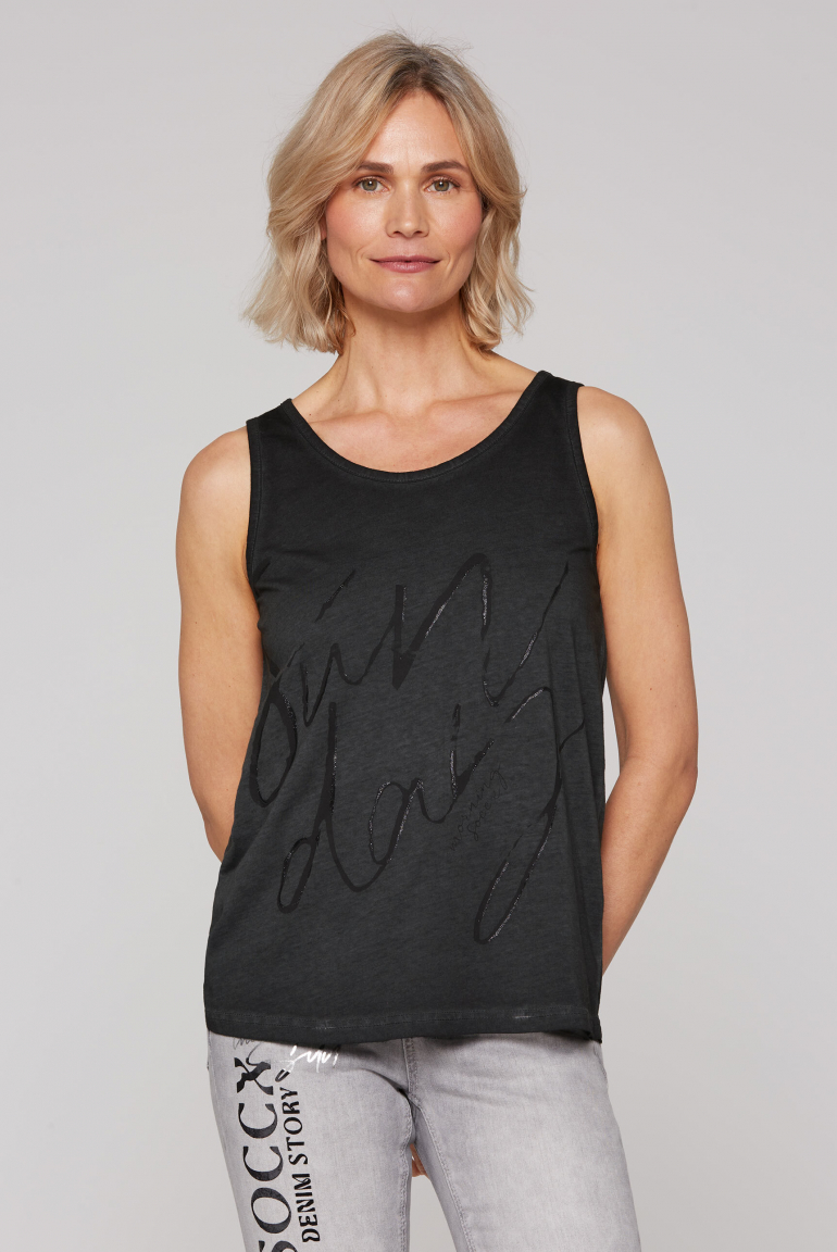 Top Inside Oil Dyed mit Print black