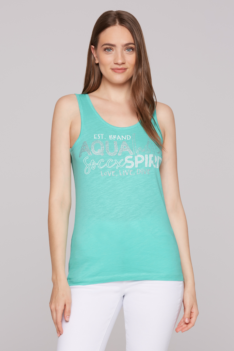 Top mit Glitter Wording Print flash aqua