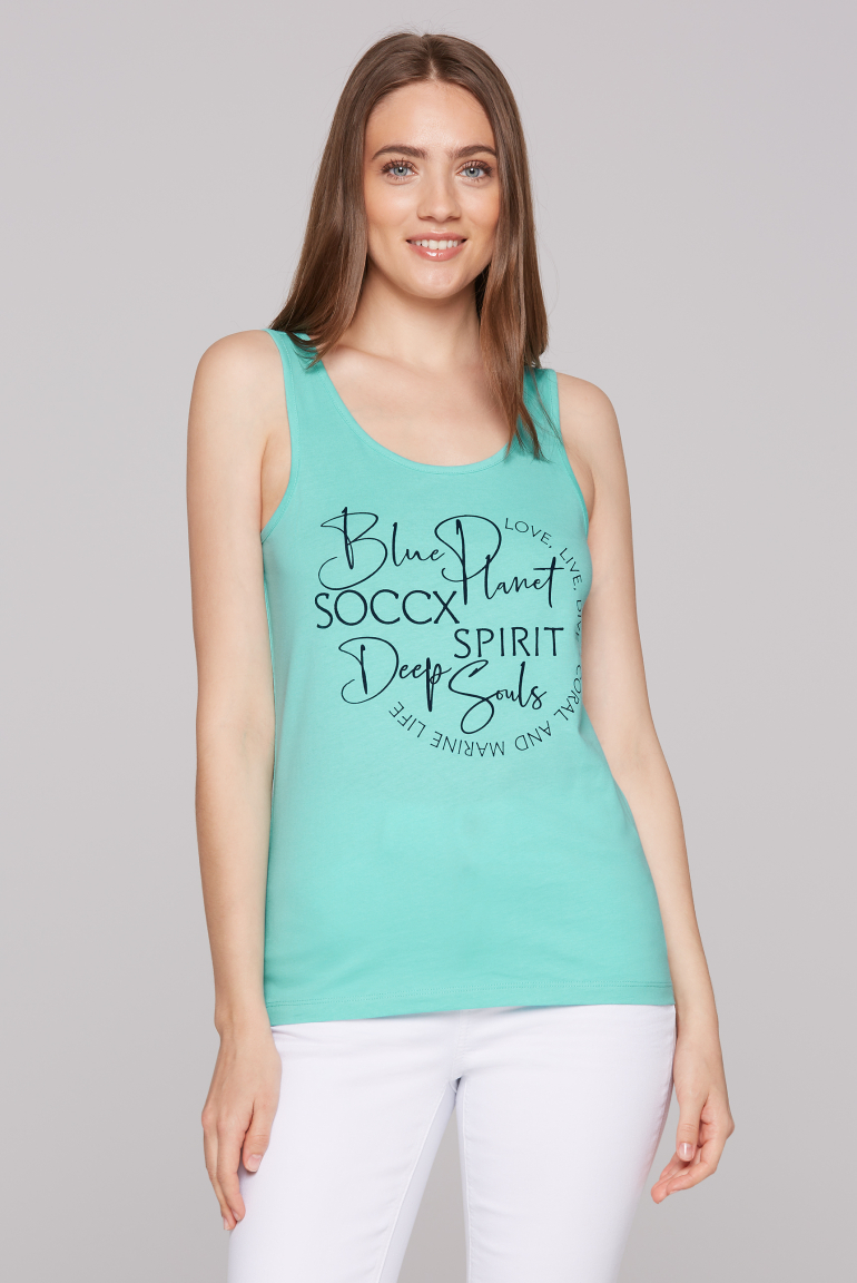 Top mit Label Print flash aqua