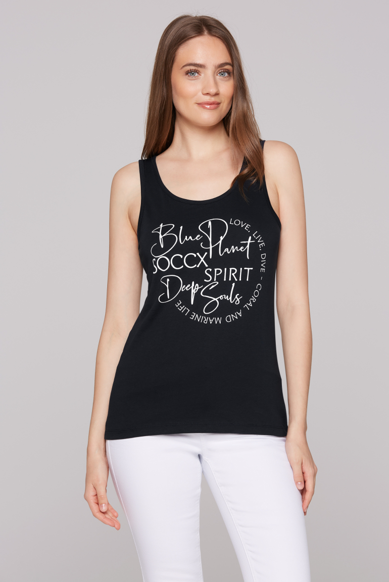 Top mit Label Print blue navy