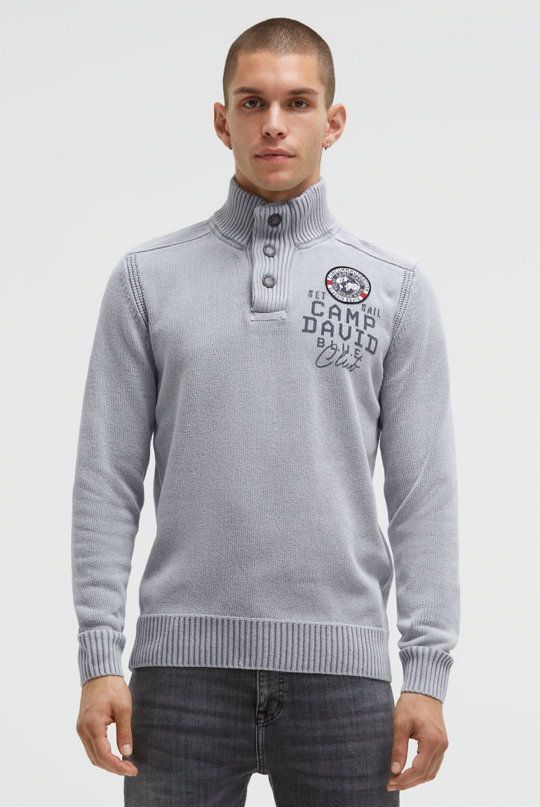 Troyer-Pullover aus Chenille mit Print und Patch light grey