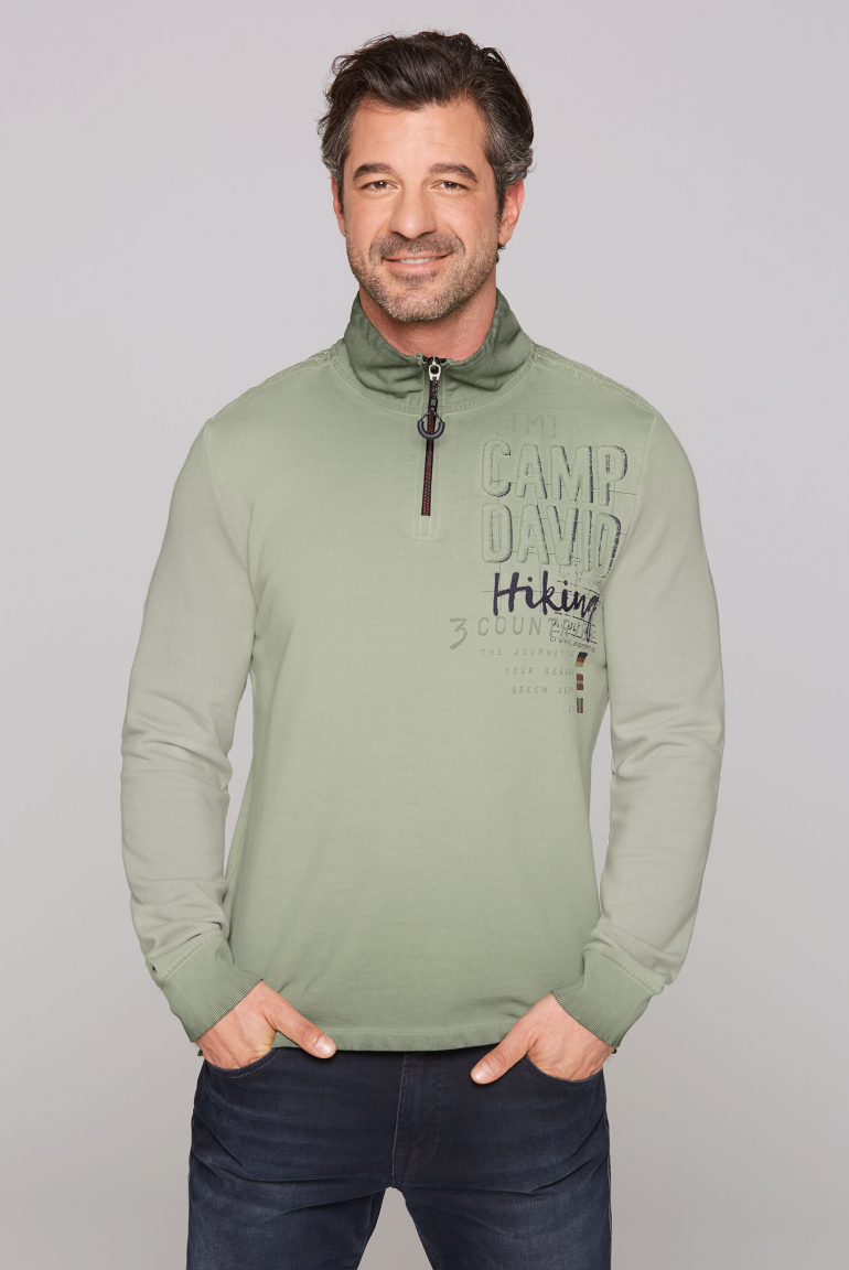 Troyer-Sweatshirt mit Label-Applikationen sage green