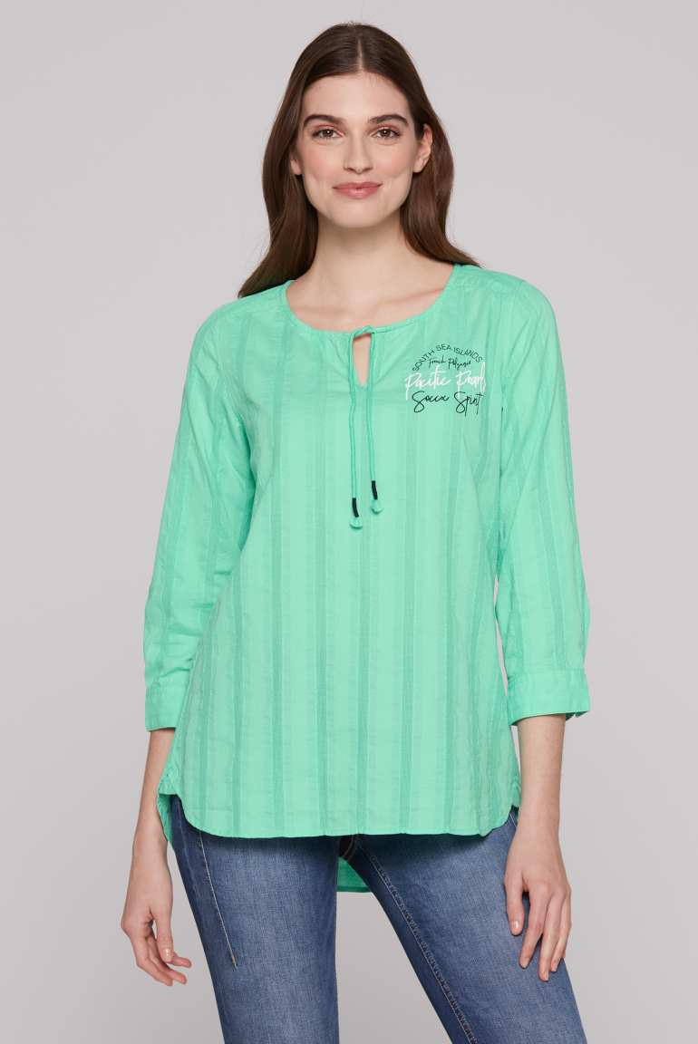 Tunika-Bluse mit Webstreifen und Print mint leaf