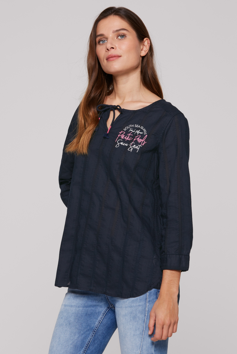 Tunika-Bluse mit Webstreifen und Print blue navy