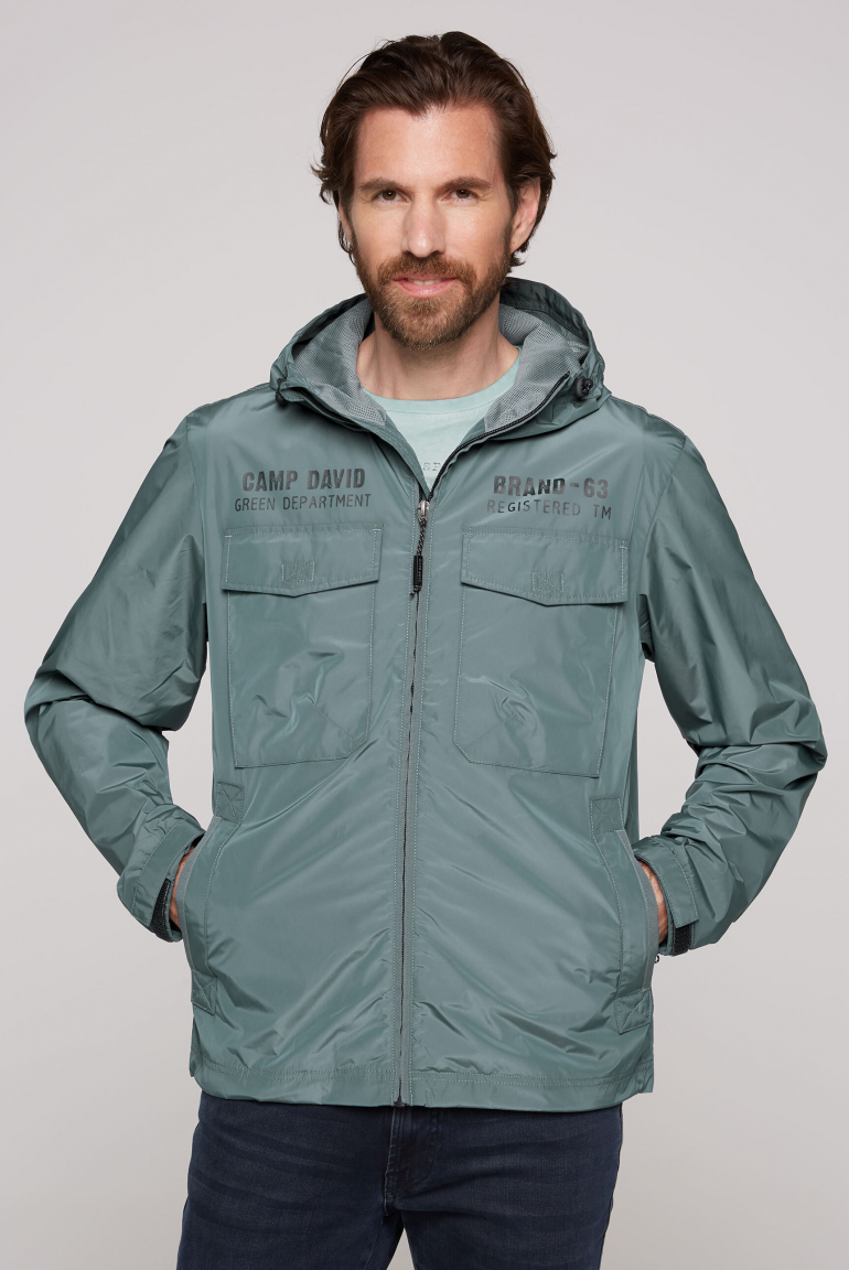 Windbreaker-Jacke mit Kapuze und Rückenprint teal