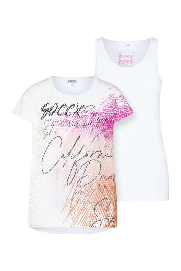 2-in-1 bedrucktes Mesh-Shirt mit Top opticwhite