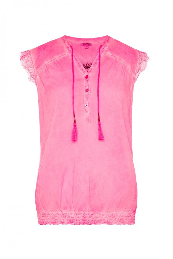 Ärmellose Bluse mit Spitze und Back Artwork paradise pink