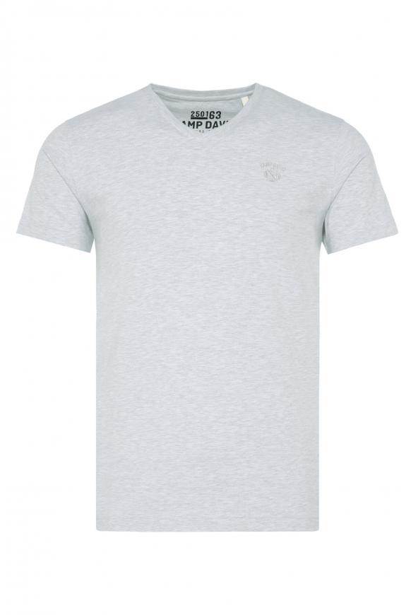 Basic T-Shirt mit V-Ausschnitt und Logostick grey melange
