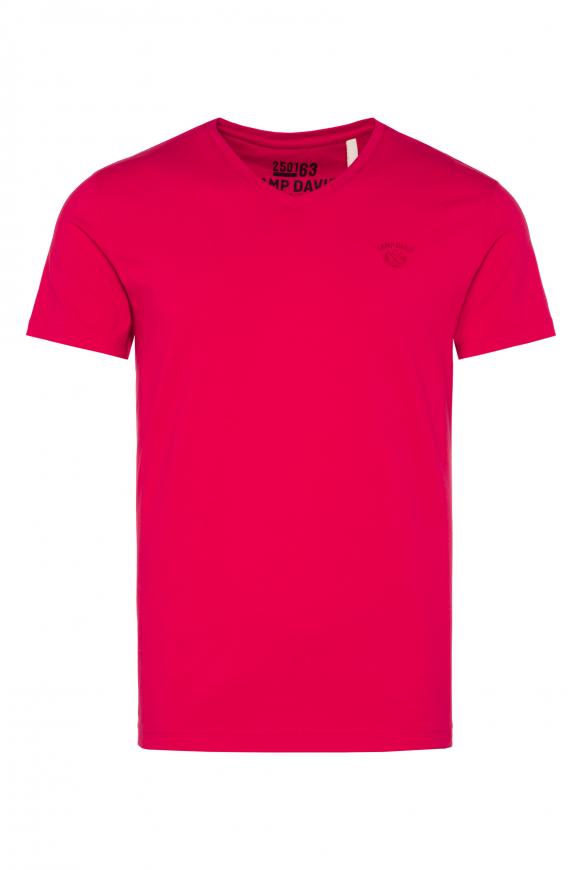 Basic T-Shirt mit V-Ausschnitt und Logostick speed red