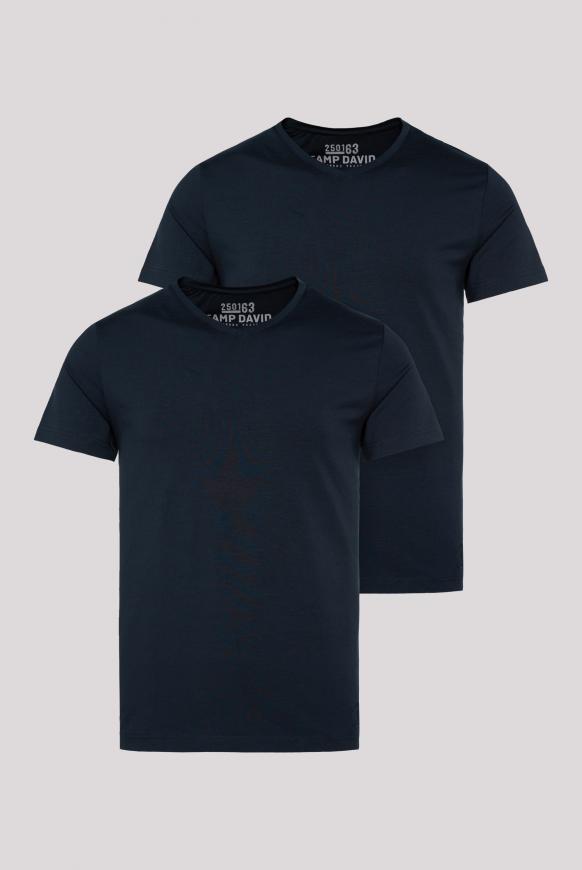 Basic T-Shirt mit V-Neck, Doppelpack blue navy / blue navy