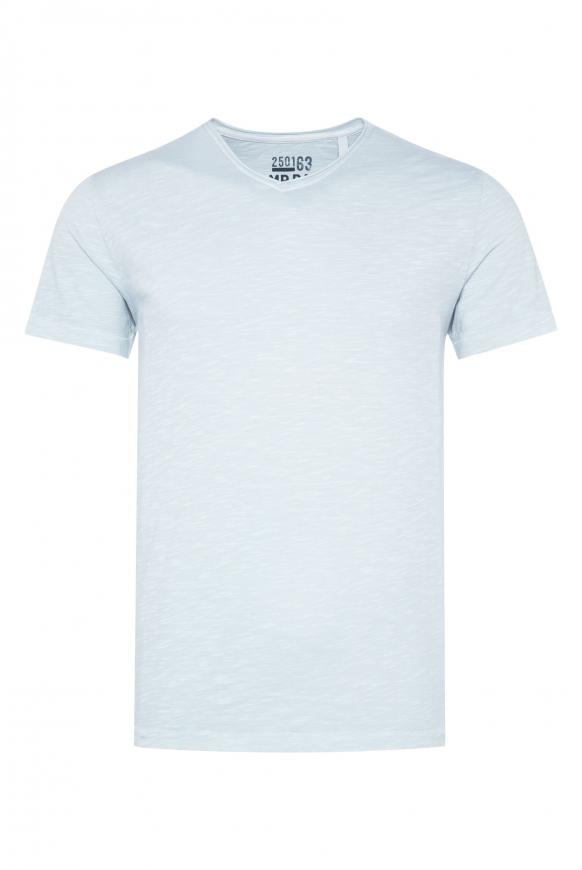Basic T-Shirt mit V-Neck und Used-Optik light grey