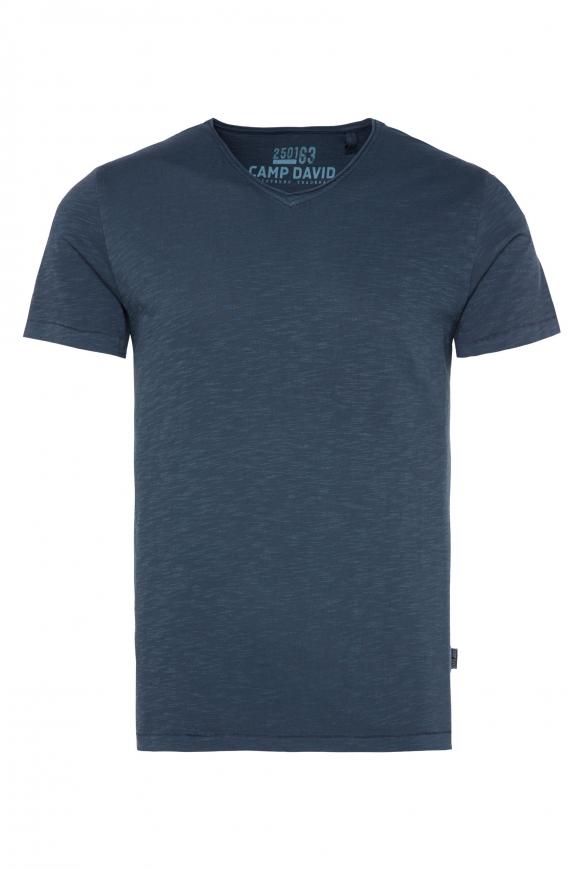Basic T-Shirt mit V-Neck und Used-Optik reef blue