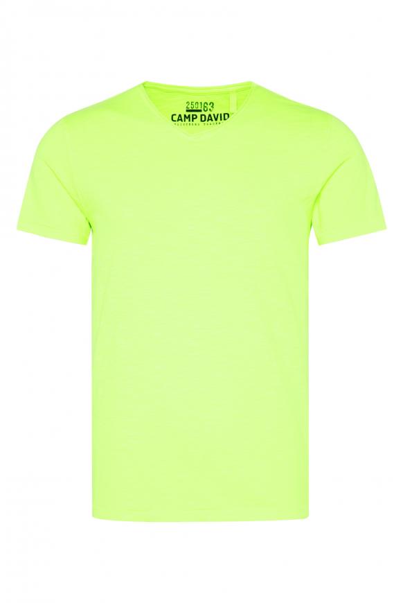 Basic T-Shirt mit V-Neck und Used-Optik neon yellow