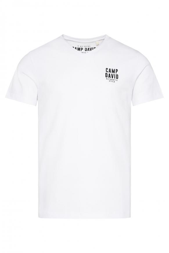 Basic T-Shirt V-Neck mit Logo Print opticwhite