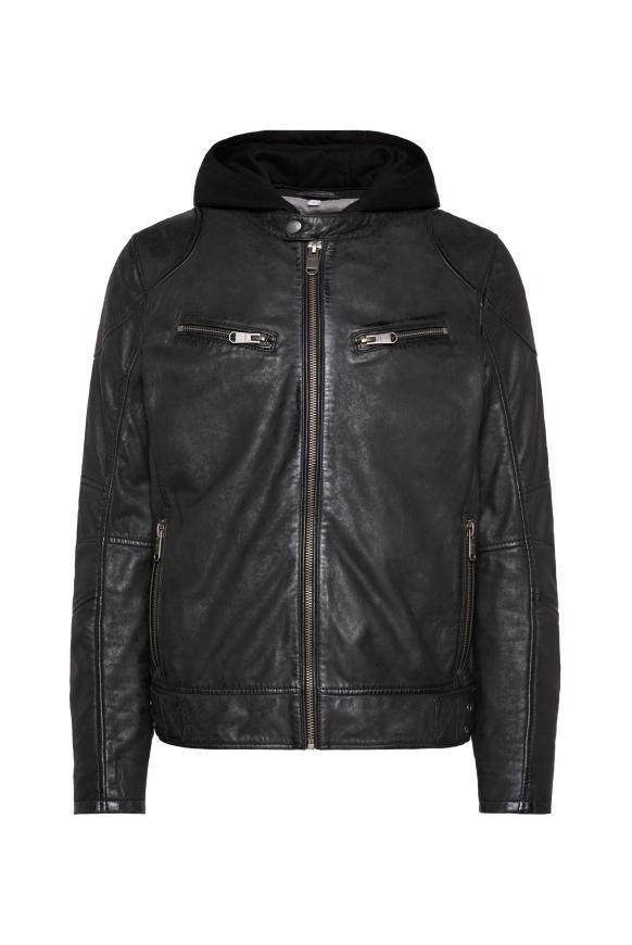 Bikerjacke aus Leder mit Kapuzeneinsatz