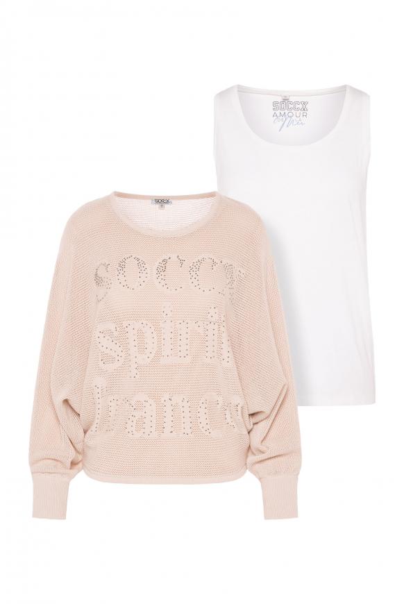 Cropped Mesh-Pullover mit Top, 2-in-1 clear sand