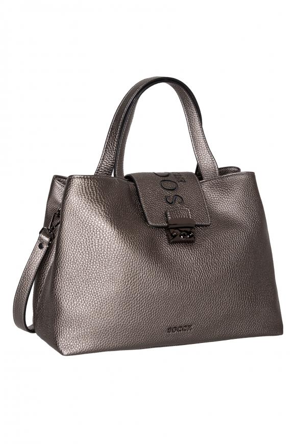 Henkeltasche aus strukturiertem Kunstleder bronze