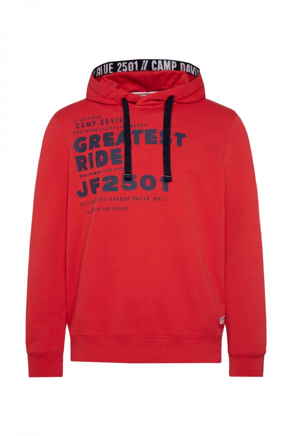 Hoodie mit Wording Print mission red