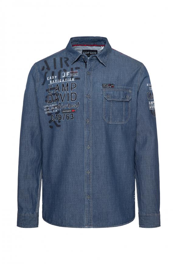 Jacquard-Hemd Indigo mit Artworks indigo